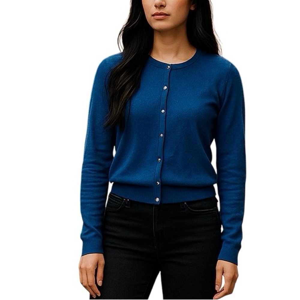 Forever 21 Blue Button-Up Crewneck Cardigan